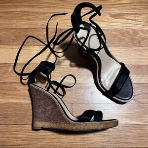 Max Azria Magda Strappy Satin Sandal w/Cork Wedge - Size 39M